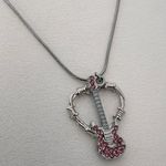 Love Heart Pink CZ Guitar Pendant Necklace for Women Silver Photo 1