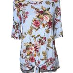 Acting Pro  medium blouse hi low tie front short sleeve blue floral print soft Photo 7
