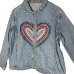 Crystal Kobe Denim Jacket‎ Size L Beaded Heart Streetwear Statement Piece y2k Blue Size L Photo 2