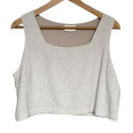 Allie Rose Beige Cropped Linen Blend Blouse Size L Square Neck Casual Summer Top Tan Size L Photo 0