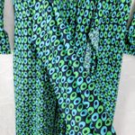 Donna Morgan ‎ Shirt Dress Womens 10 Green Blue Retro Print Button Down Front Tie Photo 6