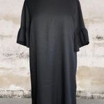 Emery Rose Black Ruffle Sleeve Shift Dress Round Neck & Leopard Scarf XL New Photo 3