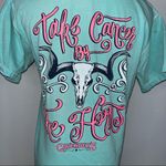 Comfort Colors CAVENDERS //  Mint Blue Green Graphic Tee T-Shirt Small Cancer Photo 9