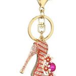 Diamond Inlaid High Heeled Shoes Key Chain Bag Car Key Ring Pendant 5 Inches Red Photo 1