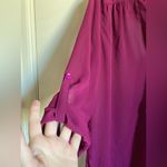 Iz Byer 🌞 Sheer Maroon V Neck 3/4 to Long Sleeve Portofino Blouse Photo 8