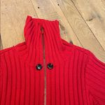 Carlisle  Vtg Heavy Ribbed Merino Wool Red Cowl Neck Button Zip Cardigan Jacket L Photo 6