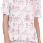 Honeydew White Pink Toile Lace Trim Pajama Set Shirt & Shorts Sleepwear Size XL Photo 0