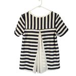 Sanctuary  Navy Blue & White Striped Split Back Short Sleeve Blouse Women Sz S Photo 1
