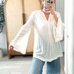 Free People Easy Girl White Bell Sleeve Tunic Top Photo 0