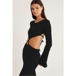 Rumer Oasis Black Ribbed Cut Out Long Sleeve Dress Large NWT‎ Photo 4