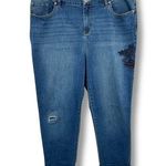 Chico's  The Platinum ankle jeans size 12 embroidered lace cuff crop blue denim Photo 0