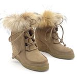 Cecelia New York Holly Wedge Bootie Chestnut Suede Fox Fur Lace Up Boot Size 9 Brown Photo 0