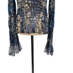 Free People Hello There Top Blouse Smocked Flare Sleeve Mesh Floral Blue Large Photo 6