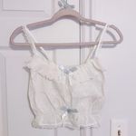 Japanese Cottage Kawaii Style White Lace Pastel Blue Bow Ribbon Crop Tank Top Size XS Photo 5