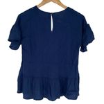 Hem & Thread  Womens Peplum Blouse Top Flutter Sleeve V Neck Navy Blue Size Small Photo 1