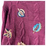 Petite Sophisticate Vintage Maroon Knit Sweater Embroidered Fall Leaves Medium Photo 2