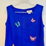 Vintage Linen Blend Butterfly Embroidered Shift Dress Size 10 Blue Photo 1