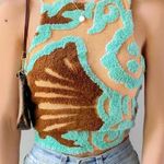 We The Free Free people haltertop appliqué rib crop top orange teal knit top Sz XS Photo 0