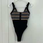 Everlast Vintage Large Black Multicolor Stripe Square Neck Tank Bodysuit Photo 1