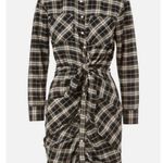 Veronica Beard NWT Sierra Plaid Flannel Ruched Shirt Dress Black Ecru Sz 2 $498 Photo 3