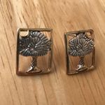 Palm tree Moon Earrings Open Cut Design Retro Silver Photo 0