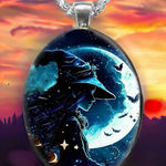 Gothic Aesthetic Oval Witch Avatar Zinc Alloy Necklace Trendy Silver Plated‎ Photo 0