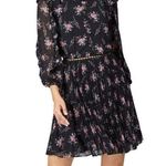 Monique Lhuillier ML Black Floral Ruffle Pleated Dress (Size 10) Photo 0