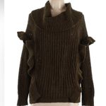 EXPRESS  Olive Brown Ruffle Cowl Neck Pullover Sweater Loose Knit Top Size Large Photo 1