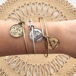 ALEX AND ANI Disney Land World Frozen Elsa Anna Set 3 Bangle Bracelets Silver Gold Photo 1