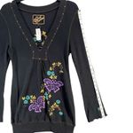 Soul Revival Y2K Waffle Knit Tee Large Black Floral Butterfly Embroidered Boho Photo 11