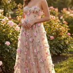 L'ATISTE L’ATISTE by Amy 3D Floral Tulle Strapless Maxi Gown Nude/Blush Sz M NWT Photo 0