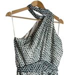 Elle Zeitoune Grace White Teal Polka Dot l Halter High Neck Formal Gown Large Blue Photo 13