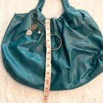 Teal Blue Faux Leather Tote Bag with Peace Charms Handbag Shoulder Bag Purse Photo 4