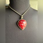 Vintage Y2K Lucky Brand red marble silver chain pendant necklace White Photo 4