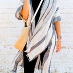 Aerie Boho Striped Cover Up Fringe Kimono White Black Gray One Size Photo 0