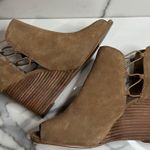 Lucky Brand  | Women's Brown Leather Peeptoe Reevas Wedge Booties Sz 8.5 Photo 5