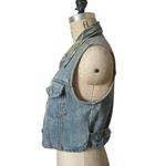Moda Intl Denim Cropped Western Vest w/ Floral Lining Size Small Blue Photo 1