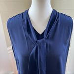 Parker NWT  Sleeveless Blouse Neck Bow Top Navy Size Large Office Work Brunch Photo 3