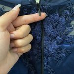 M/L Blue Floral Embroidered Transparent Mesh Long Sleeve Lined Zip Up Maxi Gown Size L Photo 3