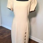 Liz Claiborne Vintage Cream Sheath Midi Dress with Shoulder Pads 12 Photo 1