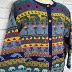 L.L.Bean Vintage Womens L Wool Cardigan Sweater Animals Butterfly Parrot Lion Photo 1