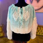 NWT Vanita Rosa 100% Linen Boho Aqua & Cream Ombre Sheer Beach Cover Top Blue Size undefined Photo 0