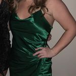 Selfie Leslie Dark Green Cowl Neck Satin Dress Photo 2