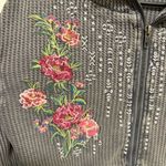Sundance  Jolene Floral Hoodie Charcoal Full Zip Sweatshirt Embroidery Waffleknit Photo 4