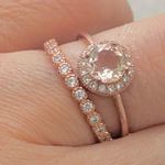 Morganite 925 Rose Gold Solitaire & Eternity Engagement Ring Set Size 7 3g Photo 3