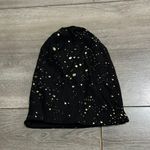 Black Ribbed Lightweight Beanie With Gold Splatters Photo 1