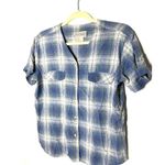 VTG Silk Exchange Blue Plaid Button Up V Neck Short Sleeve Silk Shirt Womens S Photo 3