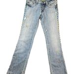 Odyn Jeans Size 28 Light Wash Y2K Embroidered Floral Studded Low Rise Button Fly Blue Photo 0