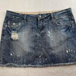 Rue 21 Vtg Y2K Jr 3 / 4 Low Rise Mini Skirt Denim Distressed Grunge Skater Punk Boho Photo 1