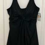 Island Escape Womens‎ Swim Tankini Top Sz 16W Black Knot Front Full Bust Support Photo 0